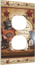Retro Kitchen Coffee Beans Cafe Cup Theme 1 Gang Duplex Wall Plate Receptacle Outlet Covers Country Life Texas Star Bar Clock Decorative Electrical Dual Device Light Switch Plug Socket Faceplate Cover