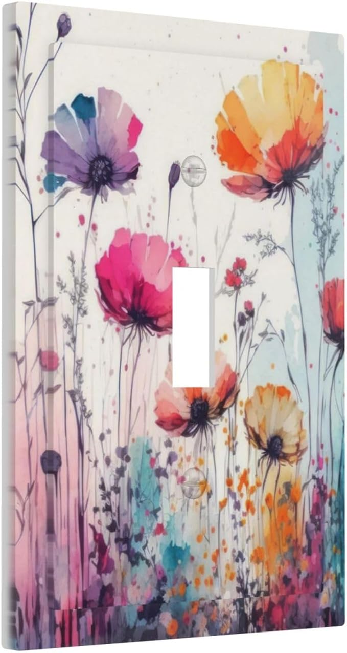 Light Switch Cover Plate Abstract Floral watercolor flowers 1 Gang Wall Plate Cover Wildflower Single Toggle Outlet Covers Decorative Switchplate Electrical Faceplate for Bathroom Home Decor