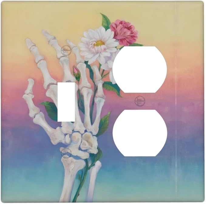Skeleton Flower Single Toggle Duplex Combo Outlet Wall Plate Decorative 2 Gang Light Switch Covers Electrical Switchplate Home Decorate Faceplat for Bathroom Bedroom Kitchen Room 4.5 x 4.5 Inch