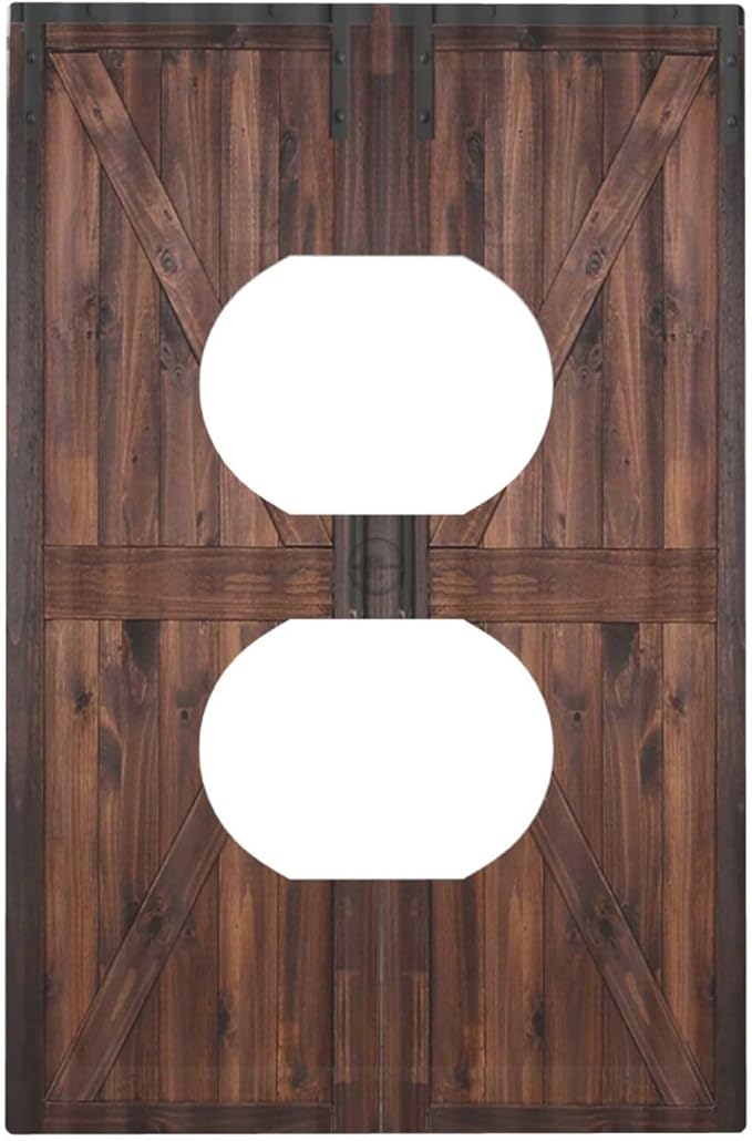 Outlet Covers Rustic Brown Barn Door Retro Wood Plank 1 Gang Duplex Light Switch Cover Plate Country Decorative Wall Plates Electrical Switchplate Receptacle Cover for Bathroom Home Decor