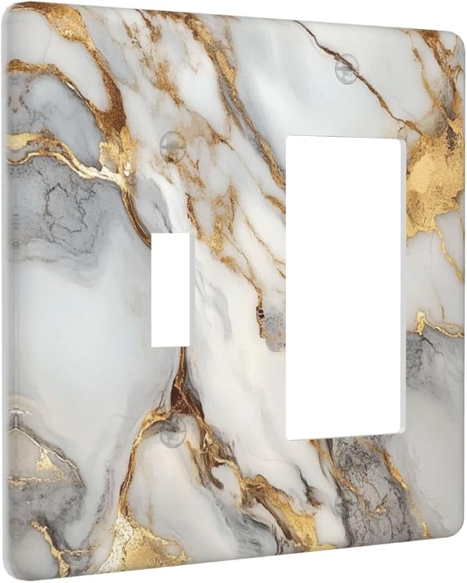 Light Switch Cover Plate White Gold Abstract Luxury Marble Patterns 2 Gang Toggle Rocker Combo Wall Plates Decorative Switch Plates and Outlet Covers Socket Cover for Bathroom Home Decor