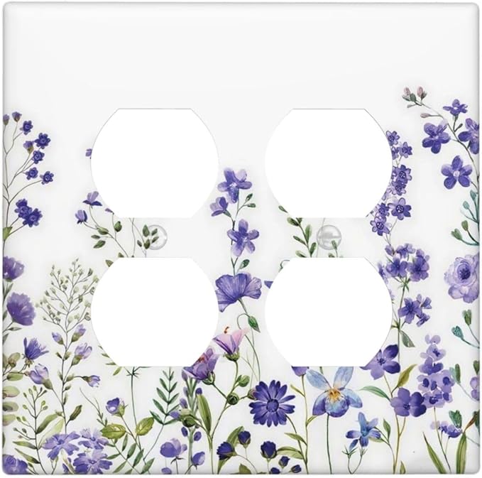 Lavender Wildflowers Purple Flowers Plant Floral Outlet Covers 2 Gang Double Duplex Decorative Light Switch Covers Electrical Wallplates Socket Faceplate for Bedroom Living Room Decor