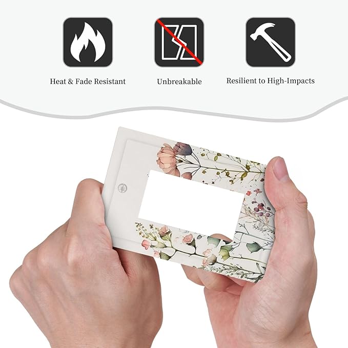 Beige Wild Flower Floral Blossom 1 Gang Decorator Light Switch Cover Single GFCI/Rocker Outlet Switch Wall Plate for Dimmer,USB Outlet Mid Size