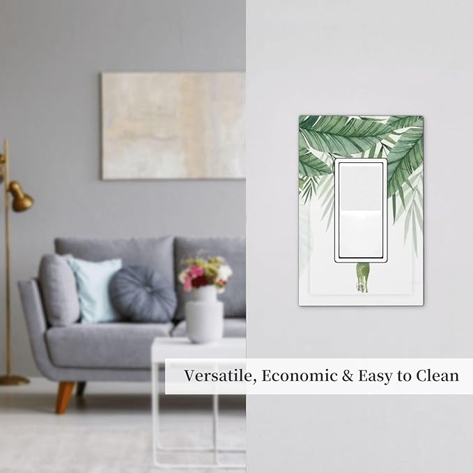 Deer Banana Leaves Palm Trees Green Plants Decorative Outlet Covers 1 Gang Single Rocker Light Switch Cover Plate Wall Plates GFCI Faceplate for Bed Room Living Room Decor