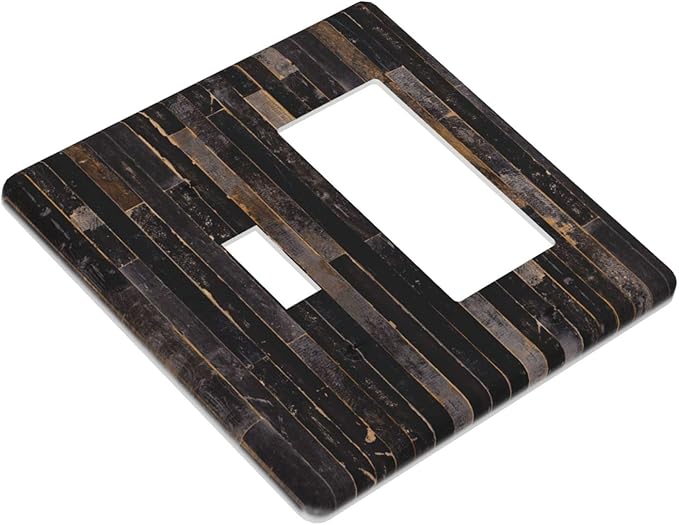 Decorative Switch Plate Covers Black Farmhouse Wood Board 2 Gang 1 Gang Single Toggle Rocker Device Combination Light Switch Cover Western Country Lodge Wall Plate Electrical Faceplate