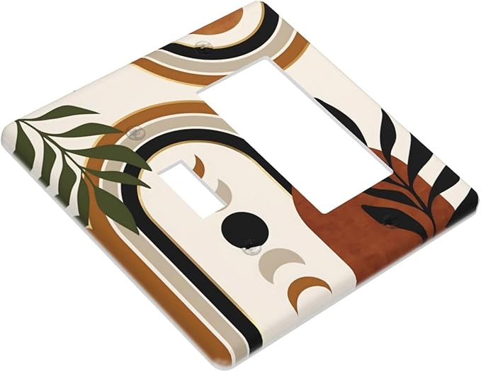 Boho Mid Century Arch Plant Leaves Sun Moon Outlet Covers 1 Toggle 1 Rocker Combination Decorative Wall Plate Electrical Switch Plates Light Switch Cover Plate for Bedroom Living Room Decor