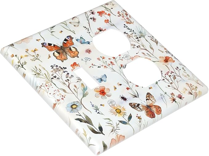 Wallplates Butterfly Floral Boho Multicolor Flower Leave 1 Toggle 1 Duplex Switch Plate Electrical GFCI Faceplate Decorative Light Switch Covers for Bed Room living Room Decor