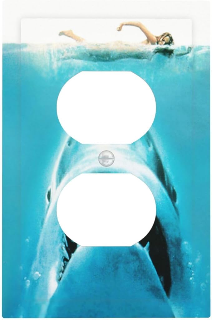 Beach Shark Oceanjaws Movie Vintage Look Outlet Covers 1 Gang Duplex Light Switch Cover Decorative Switch Plates Electrical Receptacle Faceplate Wall Plate for Bathroom Kids Room Decor