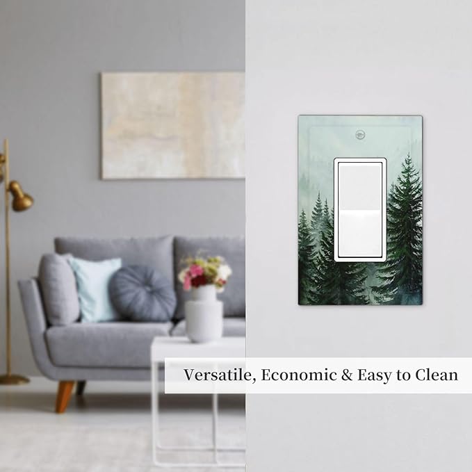 Forest Pinetrees Misty Landscape Nature Decorative Outlet Covers 1 Gang Single Rocker Wall Plates Gfci Faceplate Light Switch Cover Plate for Bedroom Farmhouse Decor