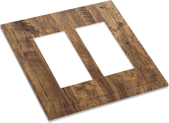 Rustic Brown Wood Distressed Wood Print Decorative Outlet Covers 2 Gang Double GFCI Rocker Electrical Wall Panels Light Switch Cover Plate for Farmhouse Home Decor
