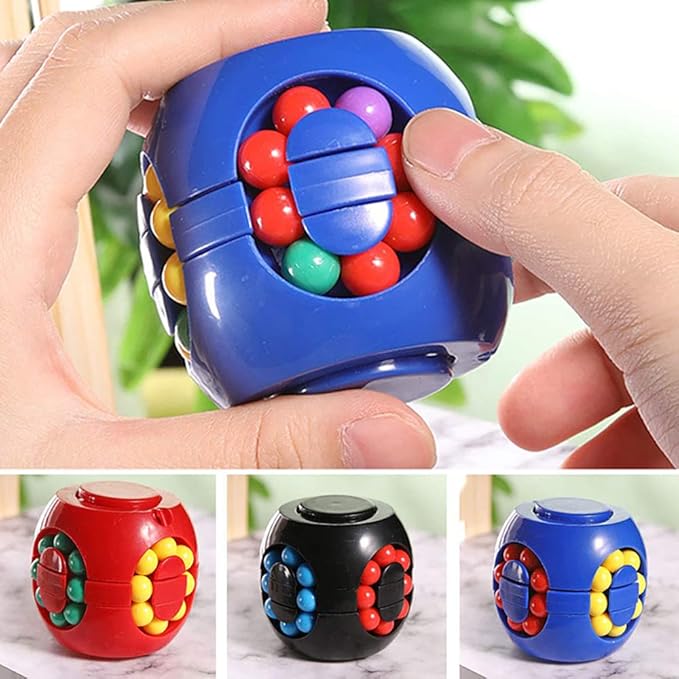 Rotating Bean Magic Cube Puzzle Fidget Toys Anti Stress Ball IQ Games Educational Sensory Easter Gift for Boys Girls Kids Children Adults (Black)