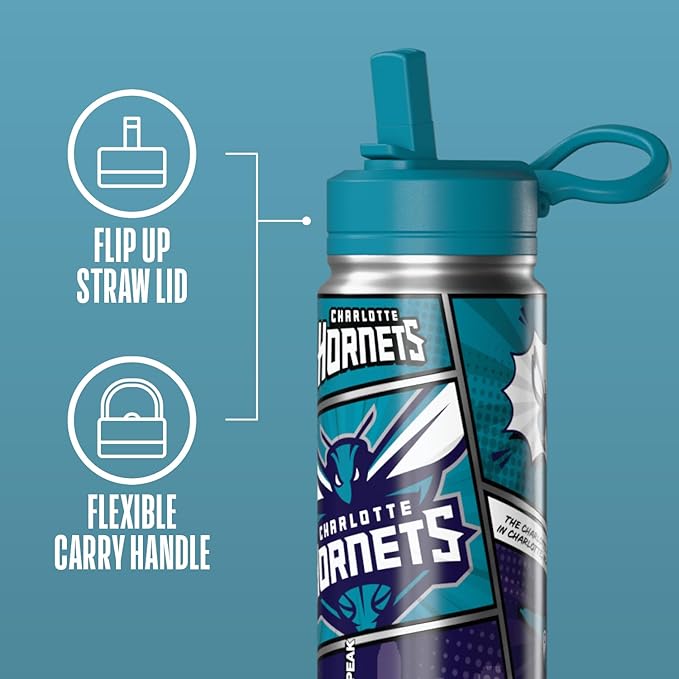 Hydrapeak x NBA Charlotte Hornets 20 oz Stainless Steel Water Bottle, Officially Licensed Double Wall Insulated Sports Bottle with Straw Lid, Reusable Leakproof Gift for Kids & Adults