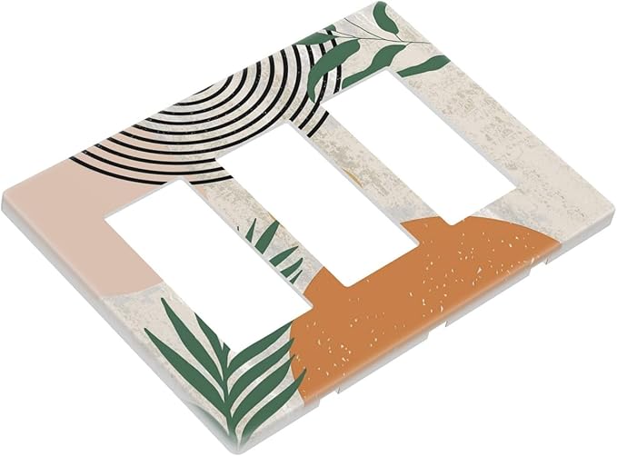 Orange Mid Century Boho Flower 3 Gang Triple Rocker/Decorator Light Switch Wall Plate Cover Decorative Gfci Electrical Faceplate Switchplate Room Decorate