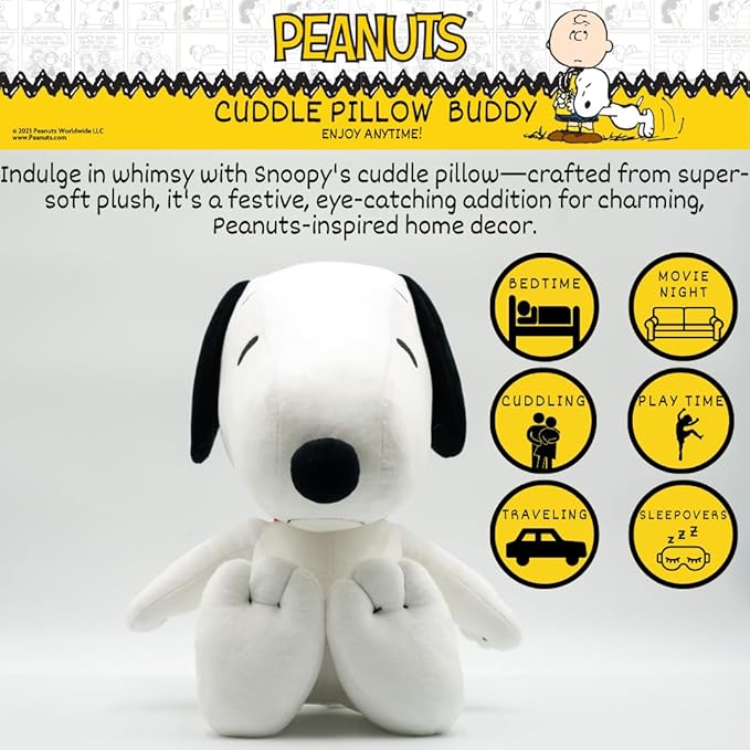 Peanuts Snoopy Plush Cuddly Cuddle Pillow, Super Soft & Cozy, 19" Tall, (Officially Licensed Product) by Franco Collectibles