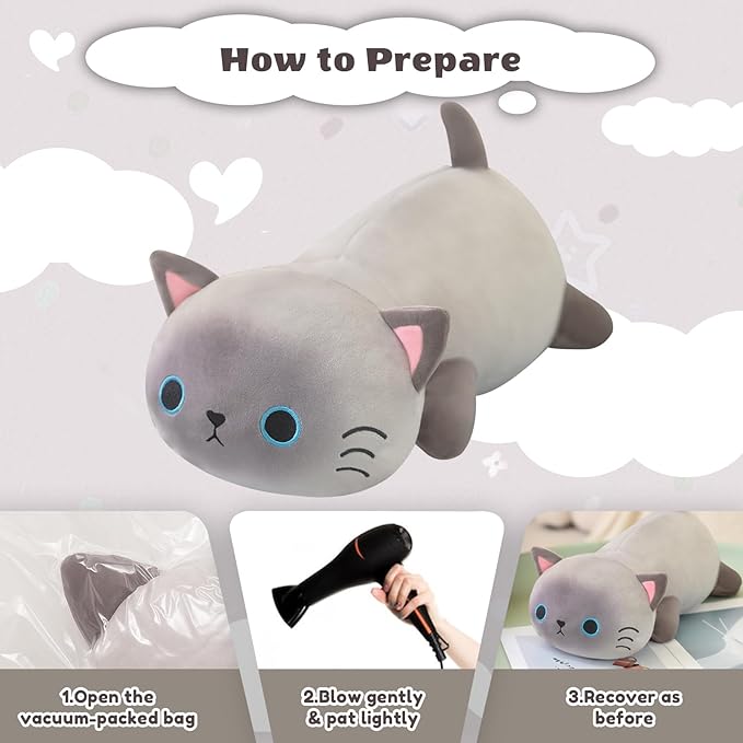 Finebee Weighted Siamese Cat Stuffed Animals, Cute Weighted Siamese Cat Plush, Soft Stuffed Weighted Plushie Pillow Gifts for Girls Boys(9.8" 0.8Lbs)