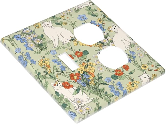 Wallplates Vintage Floral Cute Cat Colorful Flowers 1 Toggle 1 Duplex Switch Plate Electrical Gfci Faceplate Decorative Light Switch Covers For Bed Room Living Room Decor