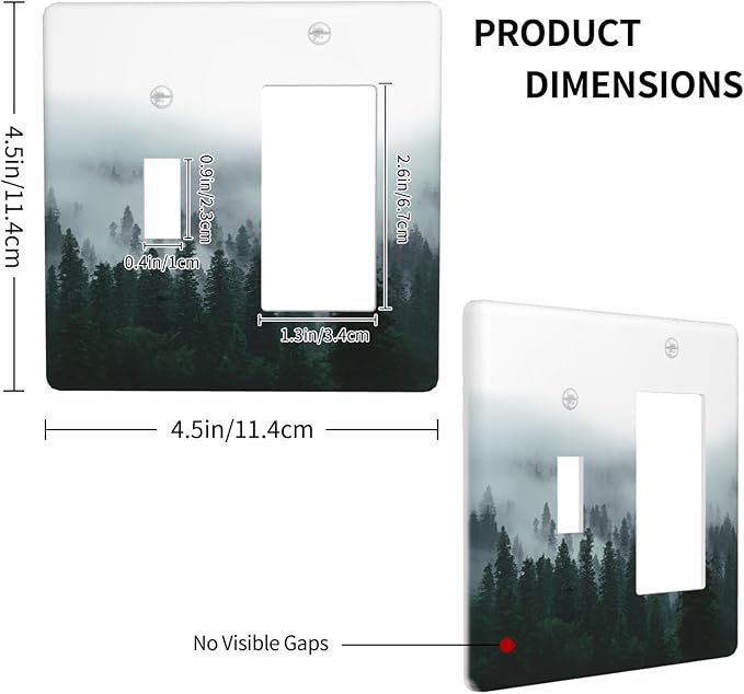 Forest Pine Forest Foggy Mountain Natural Scenery Outlet Covers 1 Toggle 1 Rocker Combination Decorative Wall Plate Electrical Switch Plates Light Switch Cover Plate for Bed Room Living Room Decor