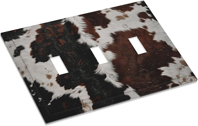 Cowhide Print Abstract Animal Fur Rustic Decorative Switch Plates 3 Gang Wall Plate Triple Toggle Light Switch Cover Faceplate Electrical Wall Panels for Farmhouse Home Decor
