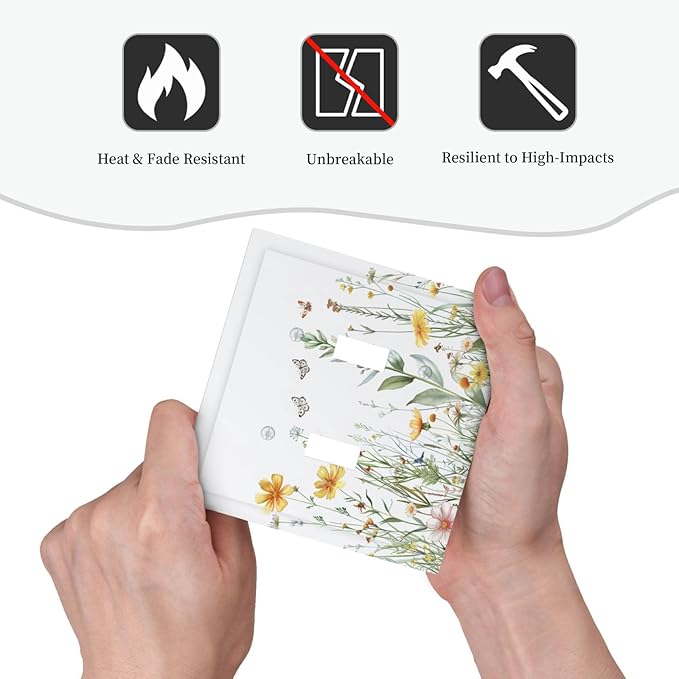 Light Switch Cover Plate Rustic Colorful Floral Butterfly Watercolor Flowers 2 Gang Double Toggle Decorative Switch Plates Plug Cover Wall Plates Electrical Faceplate for Bathroom Bedroom