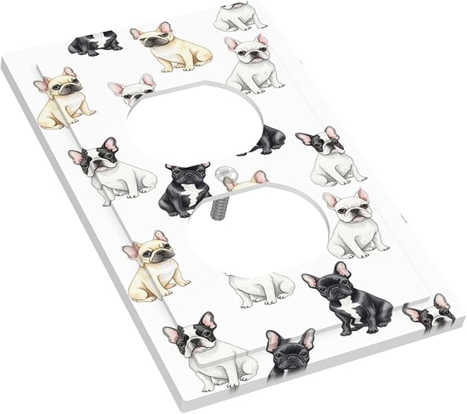 French Bulldog Watercolor Duplex Wall Plate - 1-Gang Standard US Size Playful Frenchie Puppy Outlet Covers, Chic Pattern for Pet Owners Decor