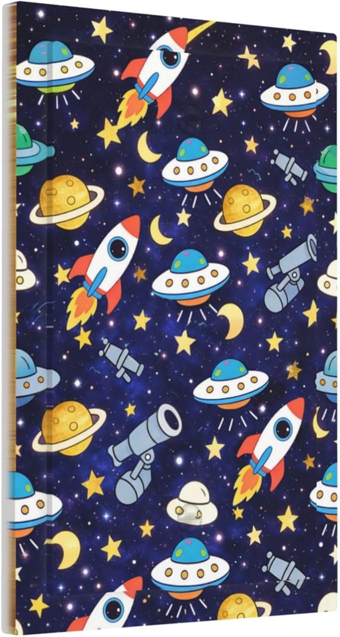 Decorative Light Switch Cover Plate Blue Space-themed Rocket Spaceship 1 Gang No Device Single Blank Outlet Covers Wall Plates for Electrical Outlets Faceplate for Children's Room Decor