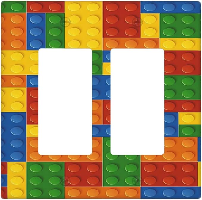 Outlet Covers Colorful Building Block 1 Gang Duplex Light Switch Cover Plate Decorative Wall Plates Electrical Switchplate Receptacle for Kids Room Home Decor（2 Pack）