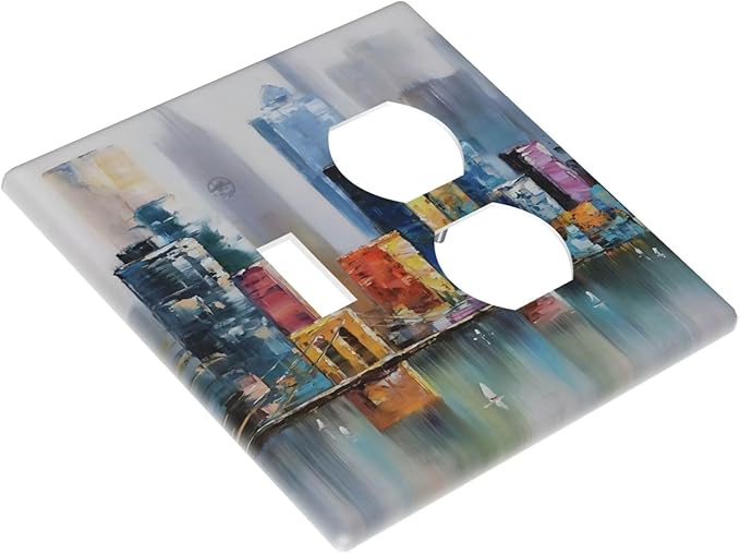 Colorful Nyc Skyline Textured Modern Abstract Wallplates 1 Toggle 1 Duplex Switch Plate Electrical GFCI Faceplate Decorative Light Switch Covers for Bedroom Living Room Decor