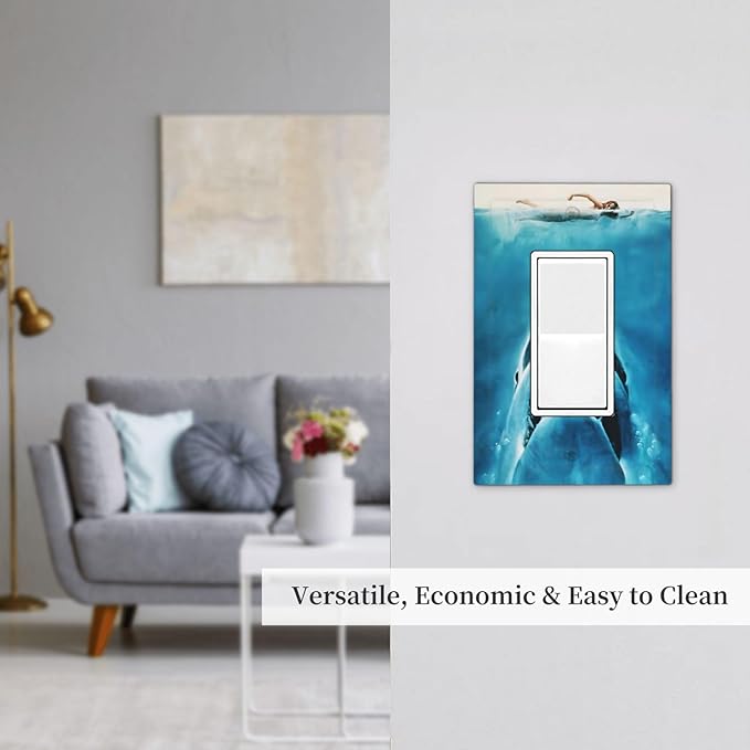 Swimming Woman Funny Shark Blue Ocean Decorative Outlet Covers 1 Gang Single Rocker Light Switch Cover Plate Wall Plates GFCI Faceplate for Kids Room Bedroom Decor