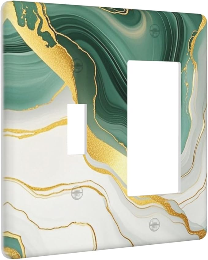 Outlet Covers Turquoise Marble Texture Golden Lines 1 Toggle 1 Rocker Combination Decorative Wall Plate Electrical Switch Plates Light Switch Cover Plate For Bed Room Bathroom Decor