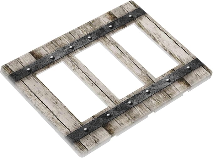 Rustic Vintage Brown Wood Plank 3 Gang Triple Rocker/Decorator Light Switch Wall Plate Cover Decorative Gfci Electrical Faceplate Switchplate Room Decorate