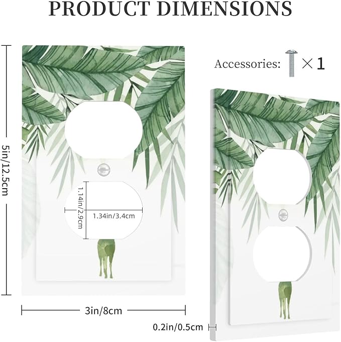 Deer Banana Leaves Palm Trees Green Plants Outlet Covers 1 Gang Duplex Light Switch Cover Decorative Switch Plates Electrical Receptacle Faceplate Wall Plate for Bed Room Living Room Decor