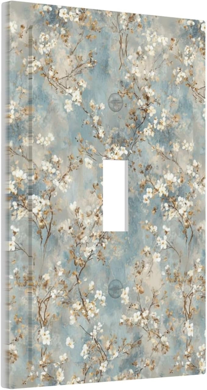 Decorative Light Switch Cover Plate Rustic Blue White Plum Blossom Flower 1 Gang Single Toggle Wall Plates for Electrical Outlet Covers Switch Plate Covers Faceplate for Bedroom Decor