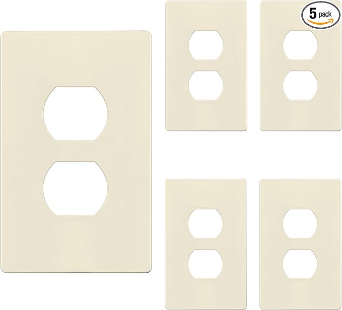 TG Mid-Size Screwless Duplex Wall Plate, Child Safe Receptacle Outlet Cover, Medium Size 1-Gang 4.88" H x 3.11" L, Polycarbonate Thermoplastic, UL Listed, SP-MS1-LA5P, Light Almond (5 Pack)