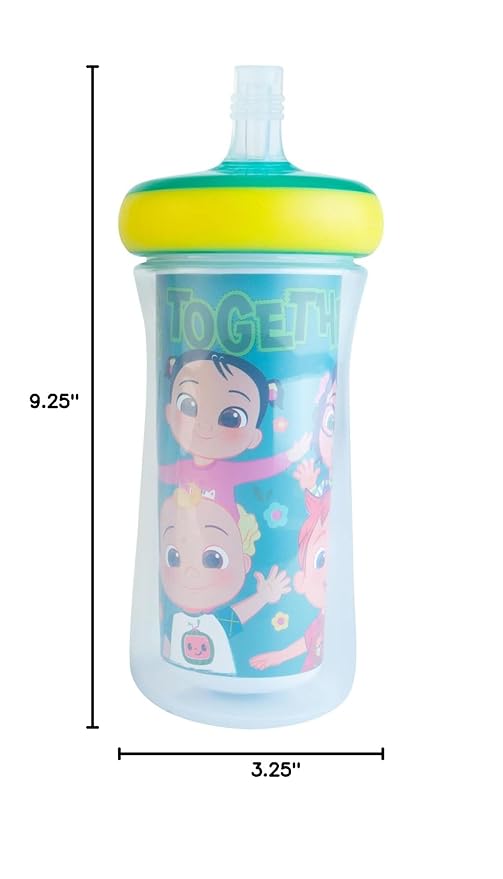 The First Years Cocomelon Insulated Straw Cups - Silicone Straw Cups for Toddlers - Kids Water Bottles Ages 18 Months and Up - 2 Count