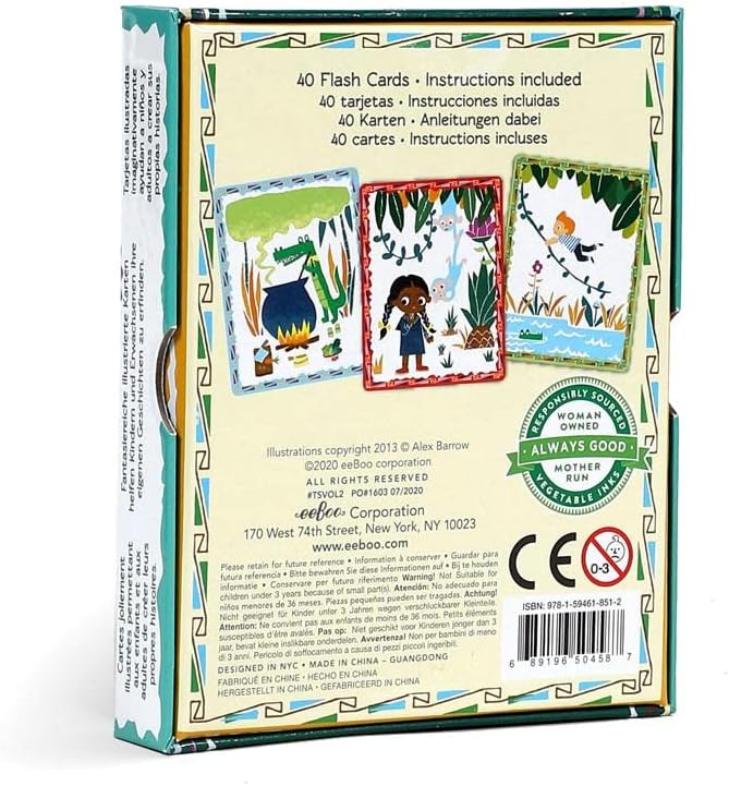 eeBoo: Volcano Island Create a Story Pre-Literacy Cards, 36 Cards with Colorful Characters, Encourages Imagination, for Ages 3 and up