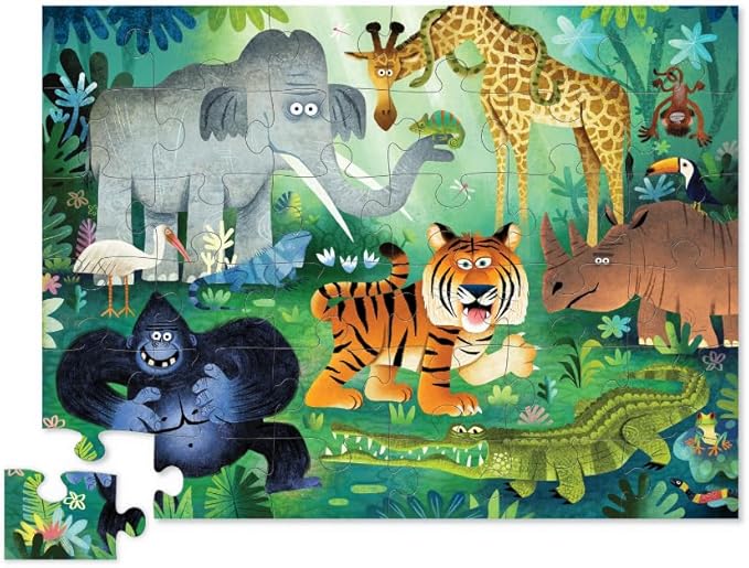 Crocodile Creek Jigsaw Puzzle, 36 Piece for Kids 3 Years and Up, Heavy-Duty Shaped Box for Storage, Finished Puzzle Size 18 x 24 inches, Wild Kingdom