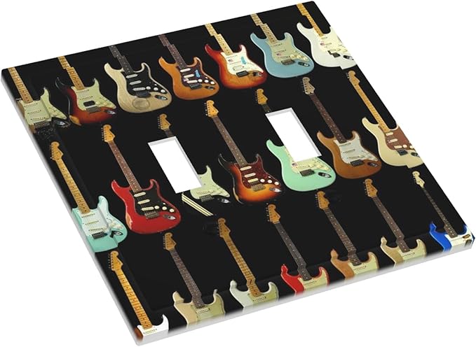 Vintage Electric Guitar Collection Double Toggle Switch Cover - 2-Gang Standard US Size Rock & Roll Guitar Light Switch Covers for Music Studio Decor