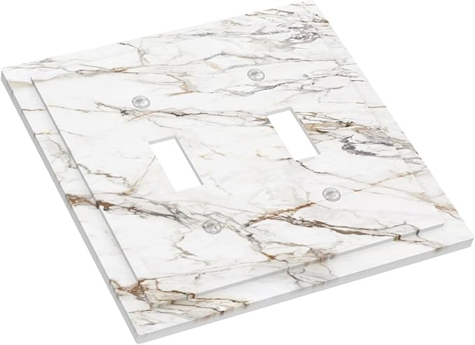 Light Switch Cover Plate White Brown Marble Abstract Modern Luxury 2 Gang Double Toggle Decorative Switch Plates Plug Cover Wall Plates Electrical Faceplate for Bathroom Kitchen Decor