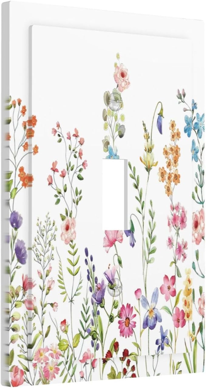Boho Watercolor Wildflowers Floral Plants Flower Decorative Light Switch Cover 1 Gang Single Toggle Device Electrical Faceplate Switchplates Decorator Outlet Wall Plate for Bedroom Living Room Decor