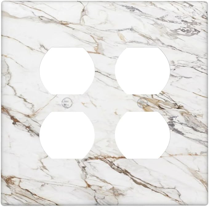 Decorative Light Switch Cover Plate White Brown Marble Abstract Modern Luxury 2 Gang Decorative Switch Plates 1 Toggle Duplex Combo Outlet Covers GFCI Plug Covers Wallplates for Bathroom Kitchen Decor
