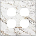 Decorative Light Switch Cover Plate White Brown Marble Abstract Modern Luxury 2 Gang Decorative Switch Plates 1 Toggle Duplex Combo Outlet Covers GFCI Plug Covers Wallplates for Bathroom Kitchen Decor