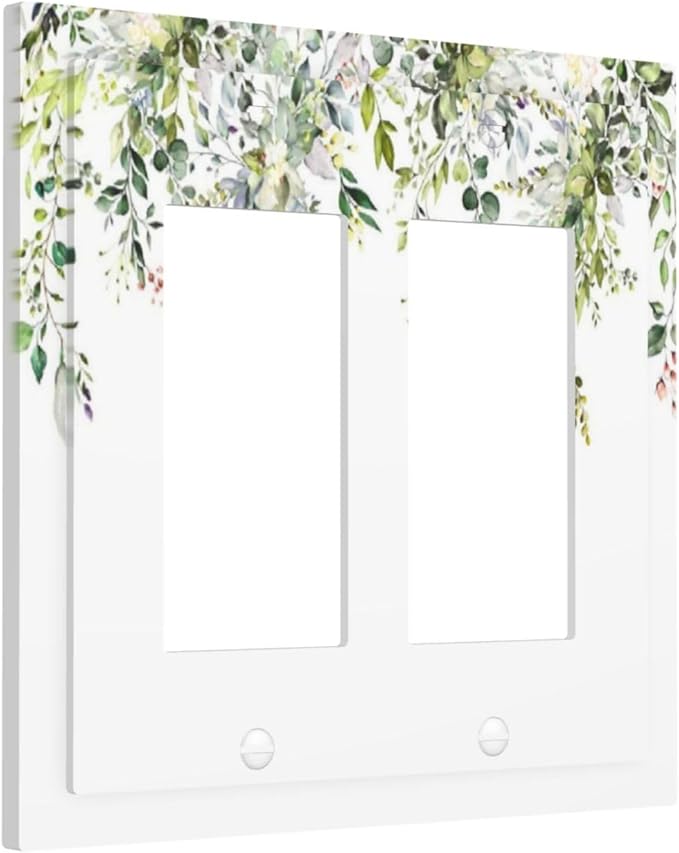 Decorative Outlet Covers Green Eucalyptus Leaves Floral Wildflower 2 Gang Double Gfci Rocker Electrical Wall Panels Light Switch Cover Plate For Bed Room Living Room Decor