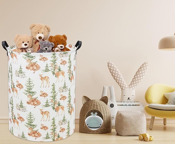 HIYAGON Deer Baby Laundry Basket - Kids Hamper & Toy Bin Organizer for Nursery & Home