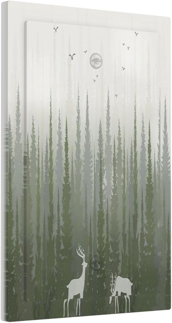 Green Pine Tree Deer Country forest Bird Nature Mist Light Switch Cover Plate 1 Gang Electrical Wall Plates Faceplate Decorative Switch Plate No Device Blank for Bedroom Home Decor