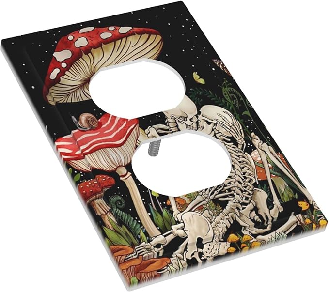 Mushroom Skull Skeleton Moon 1 Gang Outlet Plate Decorative Duplex Outlet Covers Electrical Receptacle Lightswitch Star Plants Flora Faceplate 5" X 3"