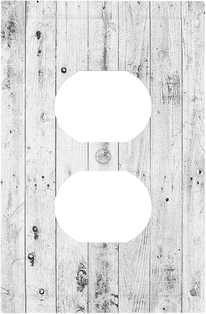 Outlet Covers Rustic White Grey Wood Grain 1 Gang Duplex Light Switch Cover Electrical Receptacle Faceplate Wall Plate Decorative Switch Plates for Farmhouse Home Decor
