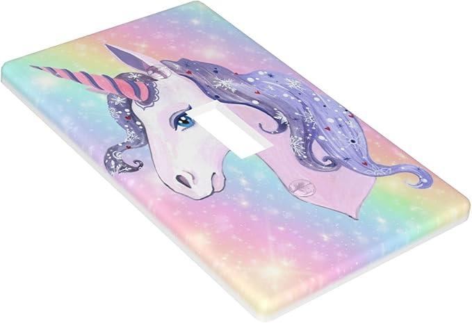 1-Gang Toggle Light Switch Plate, Unicorn Rainbow Printed Wall Plate, Cute Cartoon Decor for Girls Bedroom Nursery Kids Bathroom
