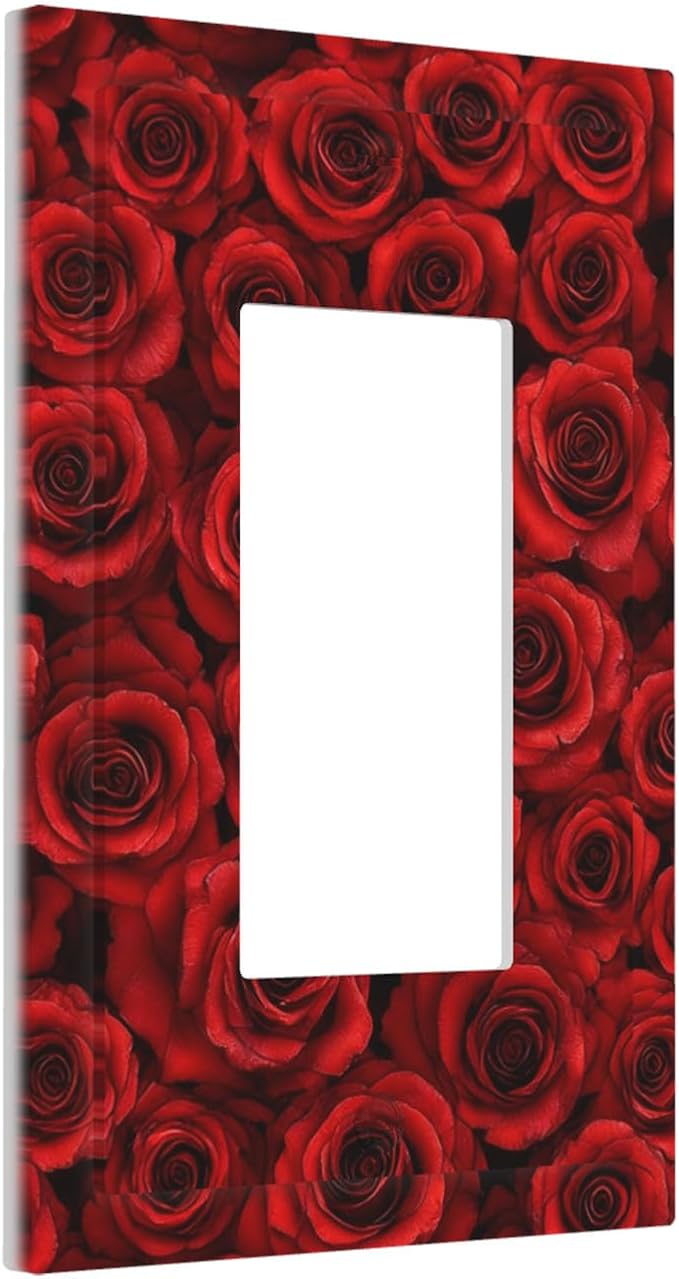 Lush Red Roses Single Rocker Switch Cover - 1-Gang Standard US Size Romantic Rose Bouquet Light Switch Covers for Bedroom Powder Room Decor