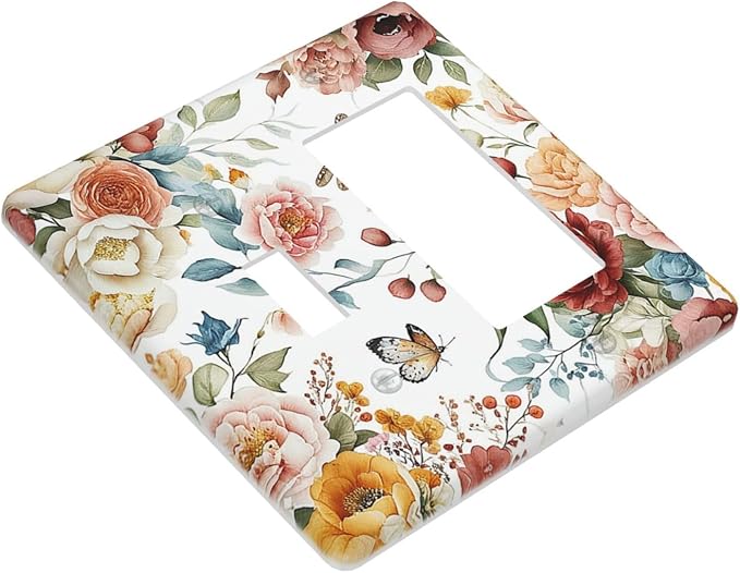 Rustic Style Colorful Peony Butterfly Dragonfly Outlet Covers 1 Toggle 1 Rocker Combination Electrical Switch Plates Light Switch Cover Plate Decorative Wall Plate for Bedroom Living Room Decor