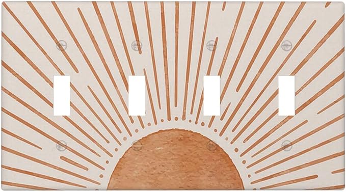 60s Orange Vinrage Boho Sun 4 Gang Quad Toggle Device Light Switch Cover Decorative Wall Plate Decorative Electrical Faceplate Outlet Cover